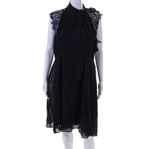 Luxe By Seraphine Womens Dark Navy Lace Back V-neck Sleeveless Shift Dress Size1